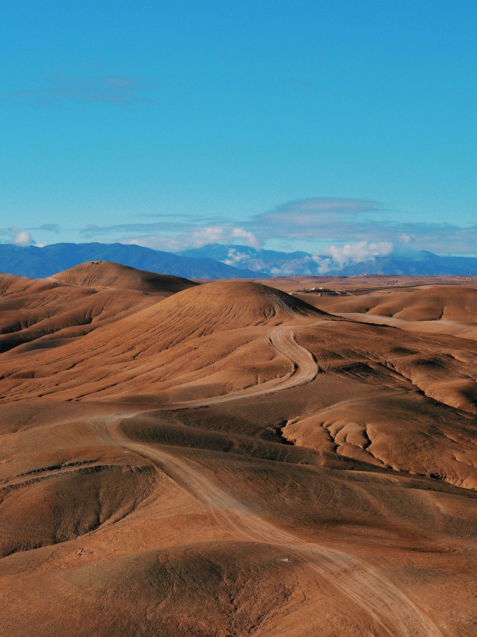 Agafay Desert landscape with mountains in Morocco