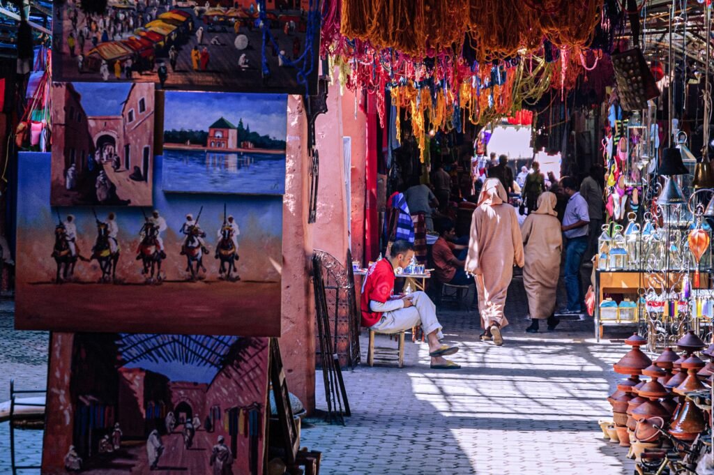 Colorful Marrakech souk — is Morocco safe to visit? Yes, and busy markets like this prove it