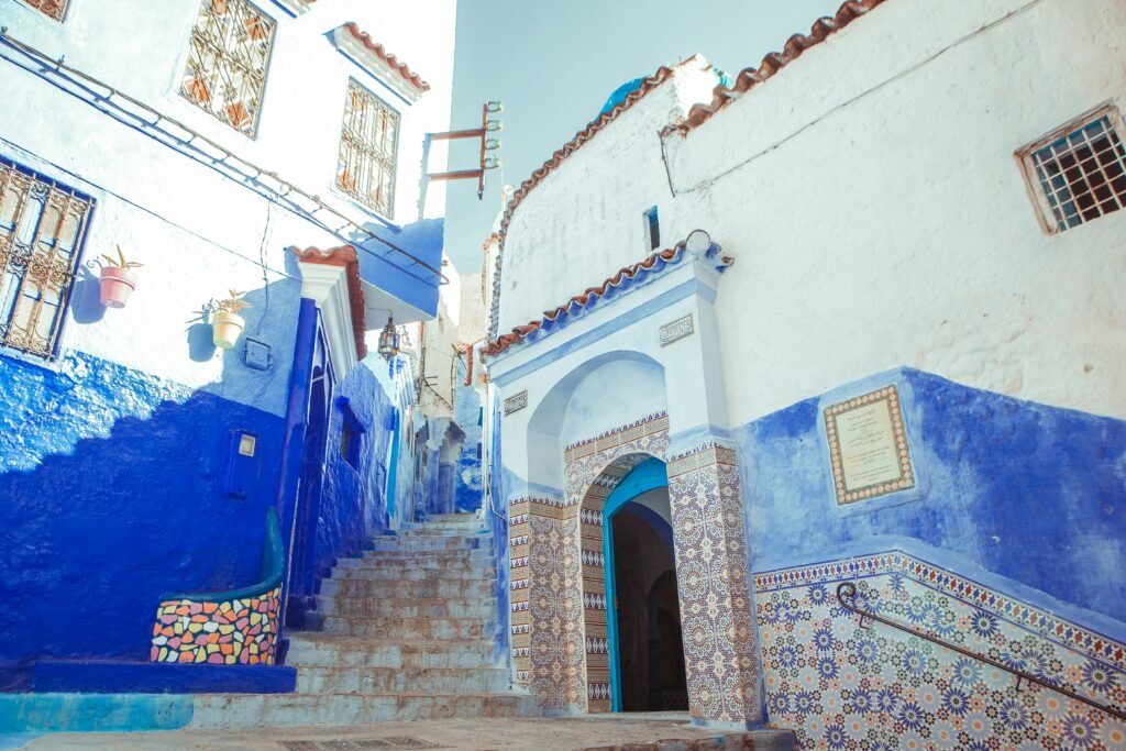 Blue-painted Chefchaouen staircase — is Morocco safe to visit this peaceful town? Absolutely